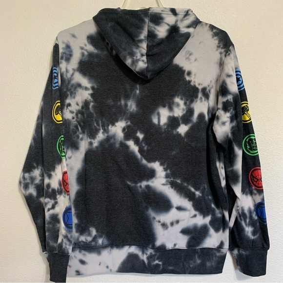 Marvel Avengers Hoodie Sweatshirt Graphic Long Sleeve Tie Dye Black White - Picture 5 of 7